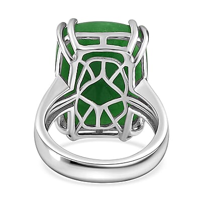 Green Jade (D) Solitaire Ring in Platinum Over Sterling Silver (Size 10.0) 20.00 ctw