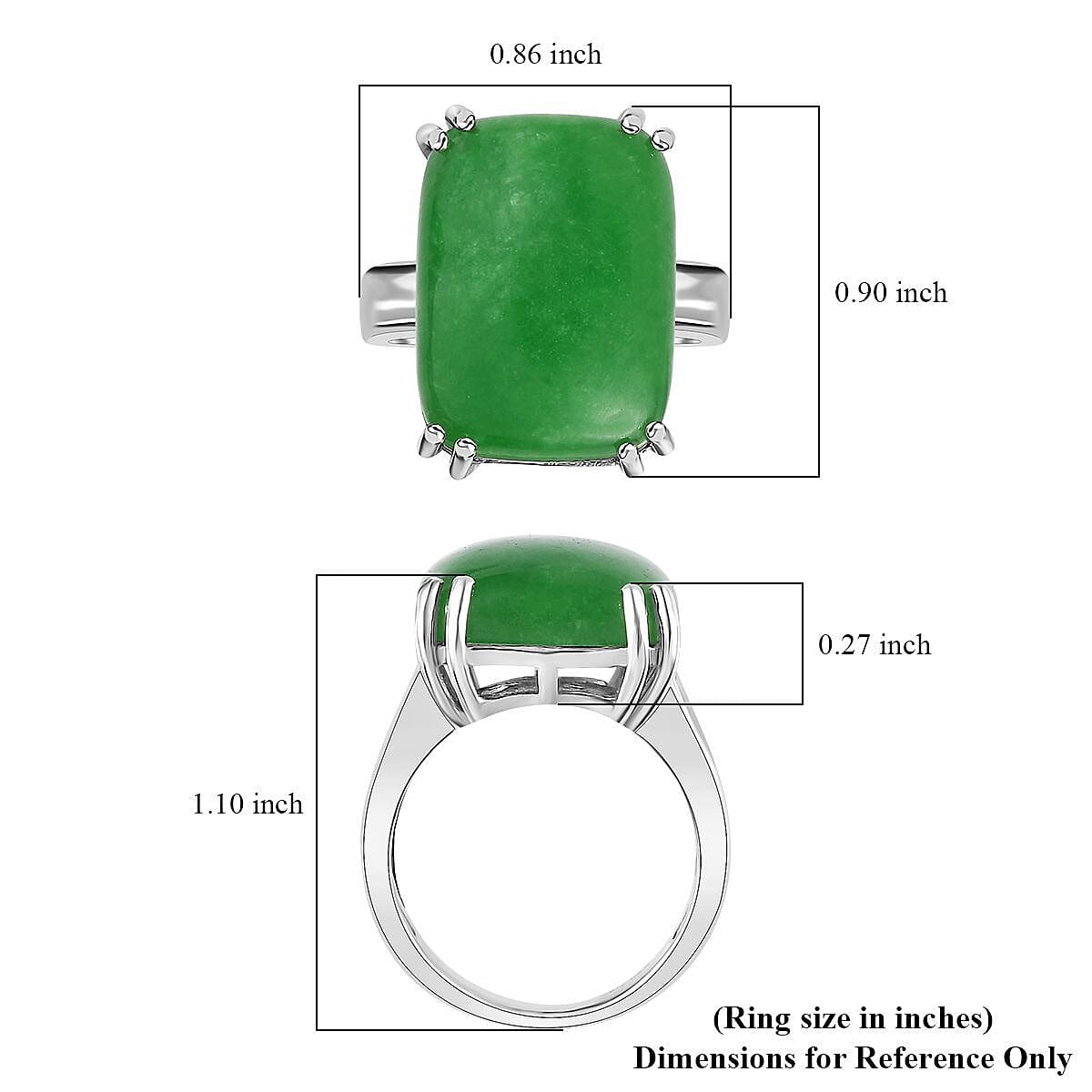 Green Jade (D) Solitaire Ring in Platinum Over Sterling Silver (Size 10.0) 20.00 ctw