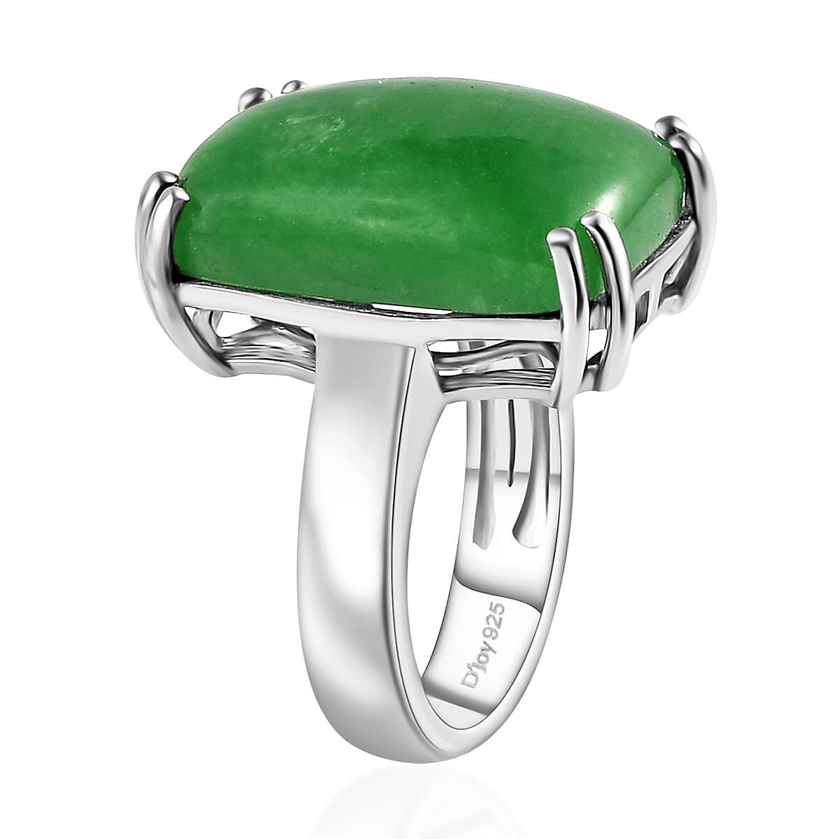 Green Jade (D) Solitaire Ring in Platinum Over Sterling Silver (Size 9.0) 20.00 ctw image number 3