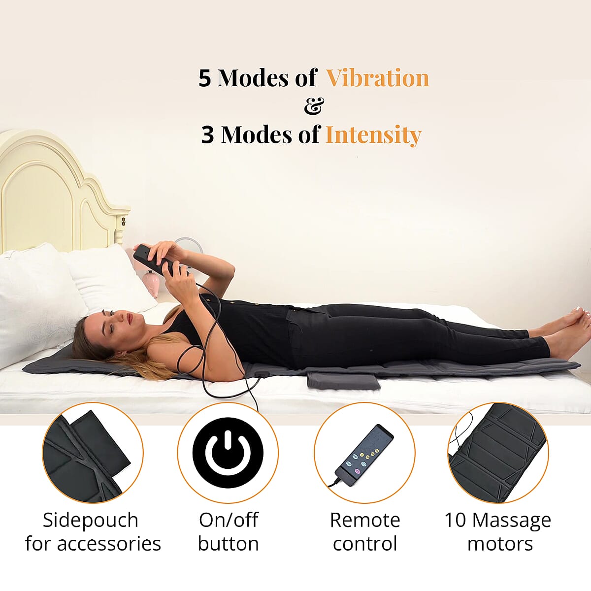 Black Full Body Heat Massage Mat with 10 Vibration Motors image number 1