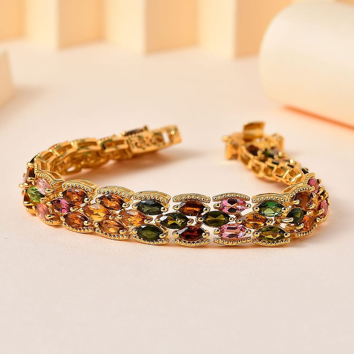Multi-Tourmaline Bracelet in Vermeil Yellow Gold Over Sterling Silver (6.50 In) 12.60 ctw image number 1