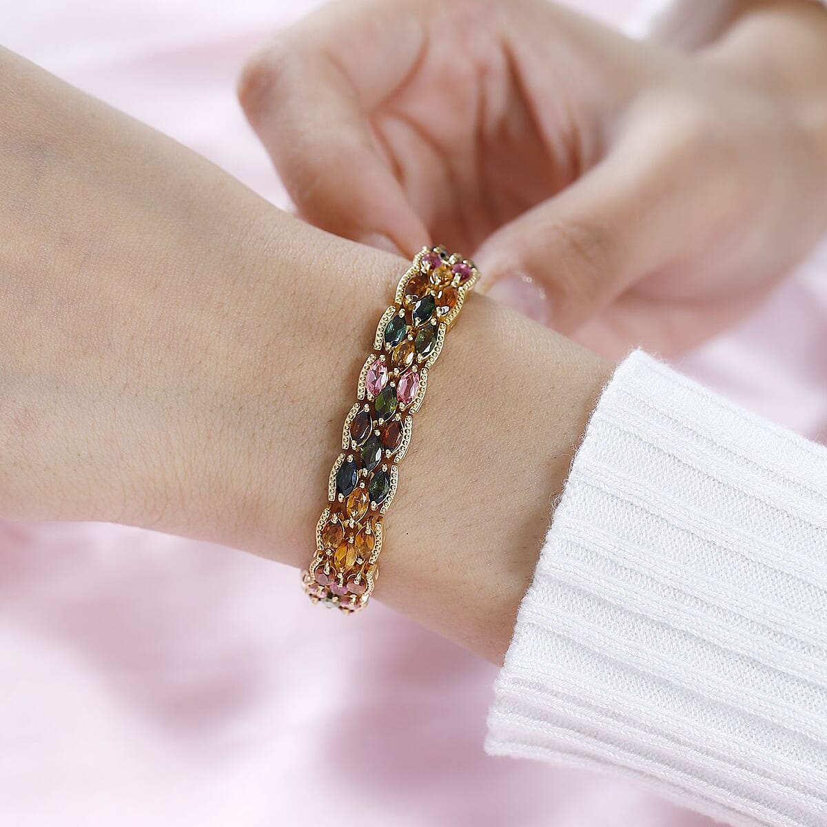 Multi-Tourmaline Bracelet in Vermeil Yellow Gold Over Sterling Silver (6.50 In) 12.60 ctw image number 2