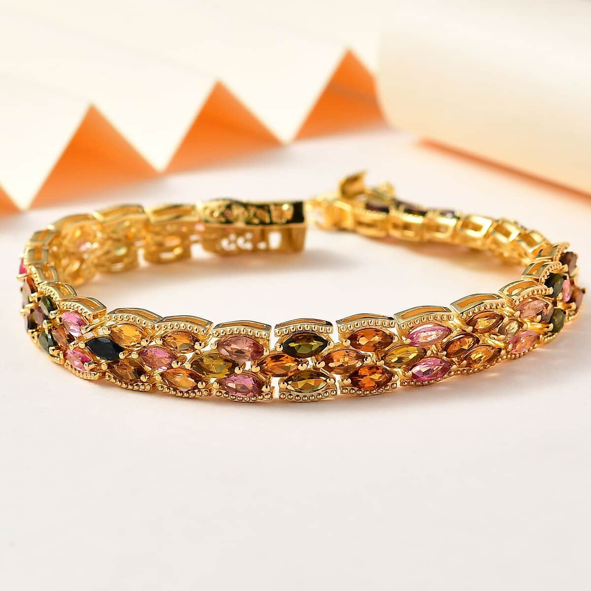 Multi-Tourmaline Bracelet in Vermeil Yellow Gold Over Sterling Silver (7.25 In) 15.00 ctw image number 1