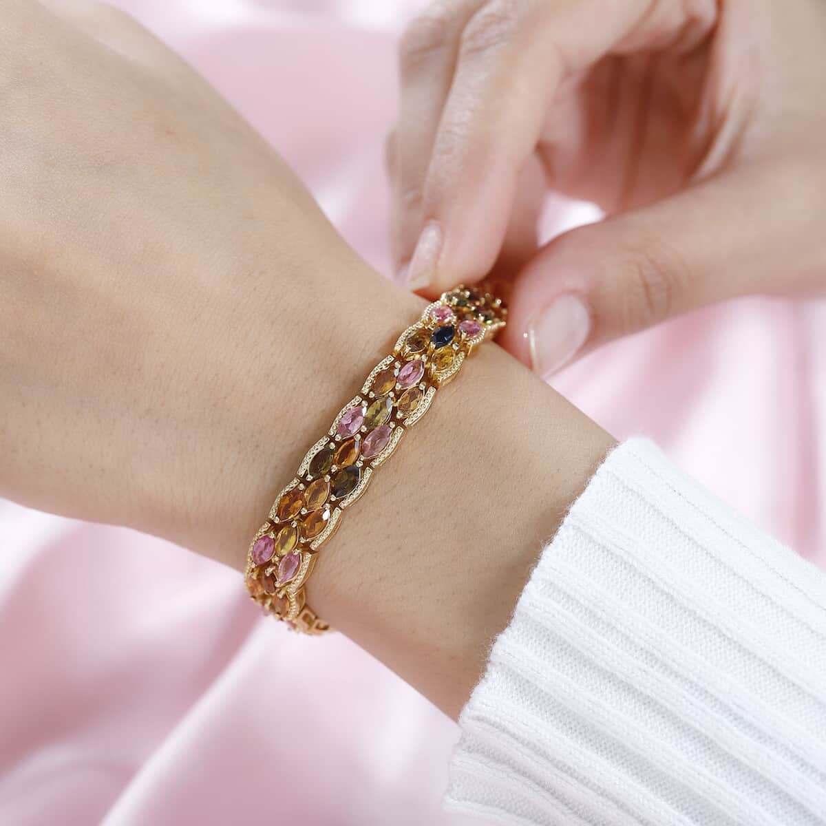 Multi-Tourmaline Bracelet in Vermeil Yellow Gold Over Sterling Silver (7.25 In) 15.00 ctw image number 2