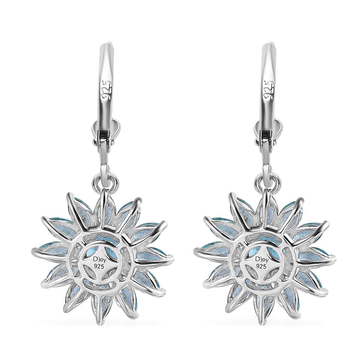 Madagascar Paraiba Apatite Lever Back Floral Earrings in Platinum Over Sterling Silver 5.90 ctw image number 4