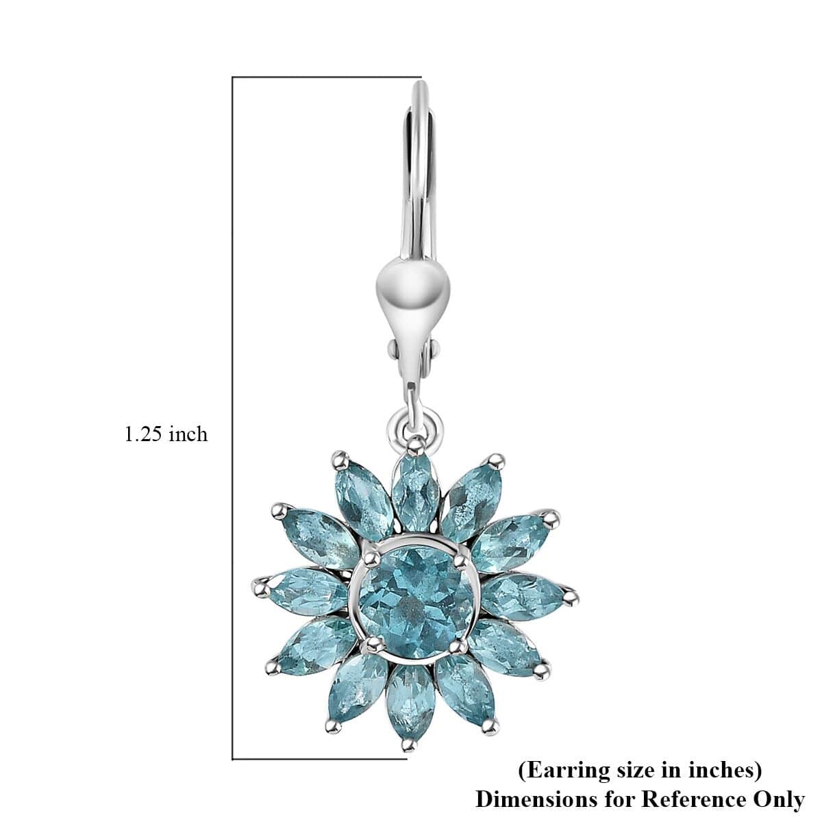 Madagascar Paraiba Apatite Lever Back Floral Earrings in Platinum Over Sterling Silver 5.90 ctw image number 5