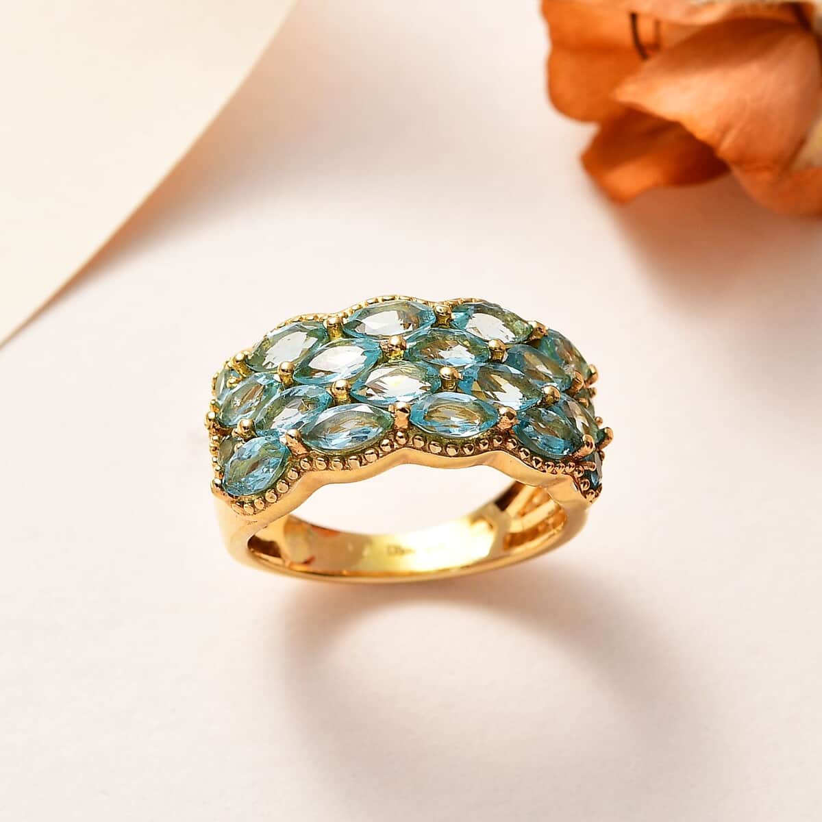 Betroka Blue Apatite Cluster Ring in Vermeil Yellow Gold Over Sterling Silver 3.15 ctw image number 1