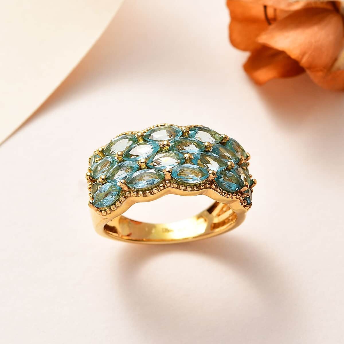 Betroka Blue Apatite Cluster Ring in Vermeil Yellow Gold Over Sterling Silver (Size 7.0) 3.15 ctw image number 1