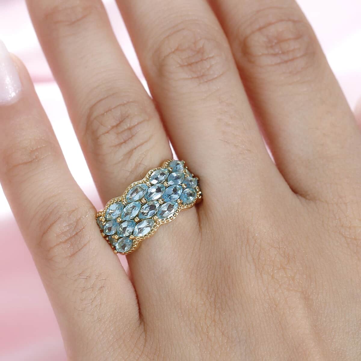 Betroka Blue Apatite Cluster Ring in Vermeil Yellow Gold Over Sterling Silver (Size 7.0) 3.15 ctw image number 2