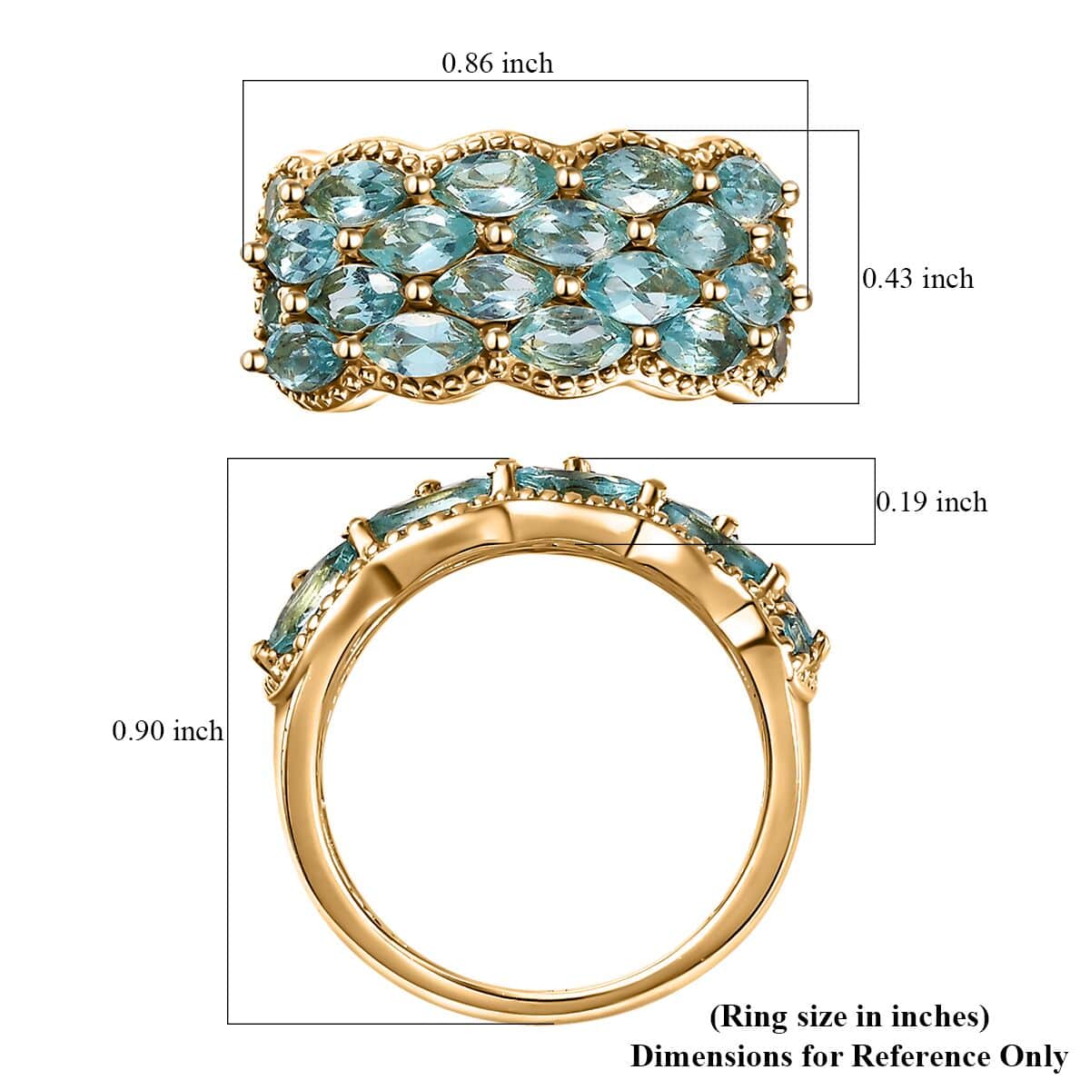 Betroka Blue Apatite Cluster Ring in Vermeil Yellow Gold Over Sterling Silver (Size 7.0) 3.15 ctw image number 5