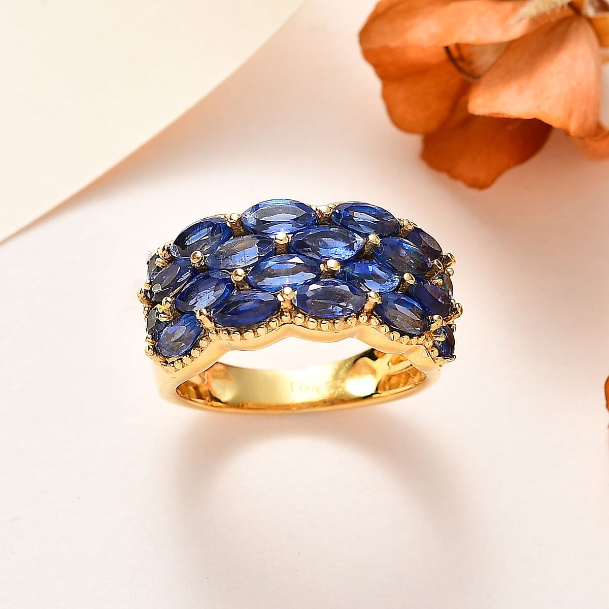 Kashmir Kyanite 4.00 ctw Cluster Ring in Vermeil Yellow Gold Over Sterling Silver (Size 10.0) image number 1