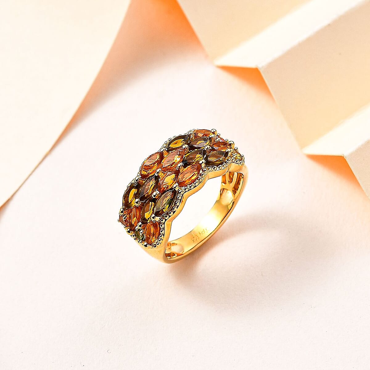 Multi-Tourmaline Cluster Ring in Vermeil Yellow Gold Over Sterling Silver (Size 8.0) 2.25 ctw image number 1