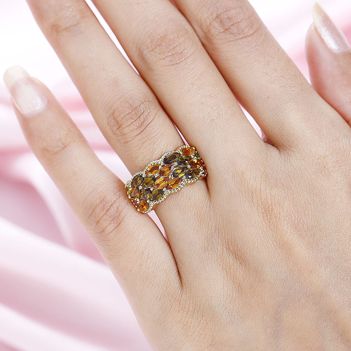 Multi-Tourmaline Cluster Ring in Vermeil Yellow Gold Over Sterling Silver (Size 8.0) 2.25 ctw image number 2