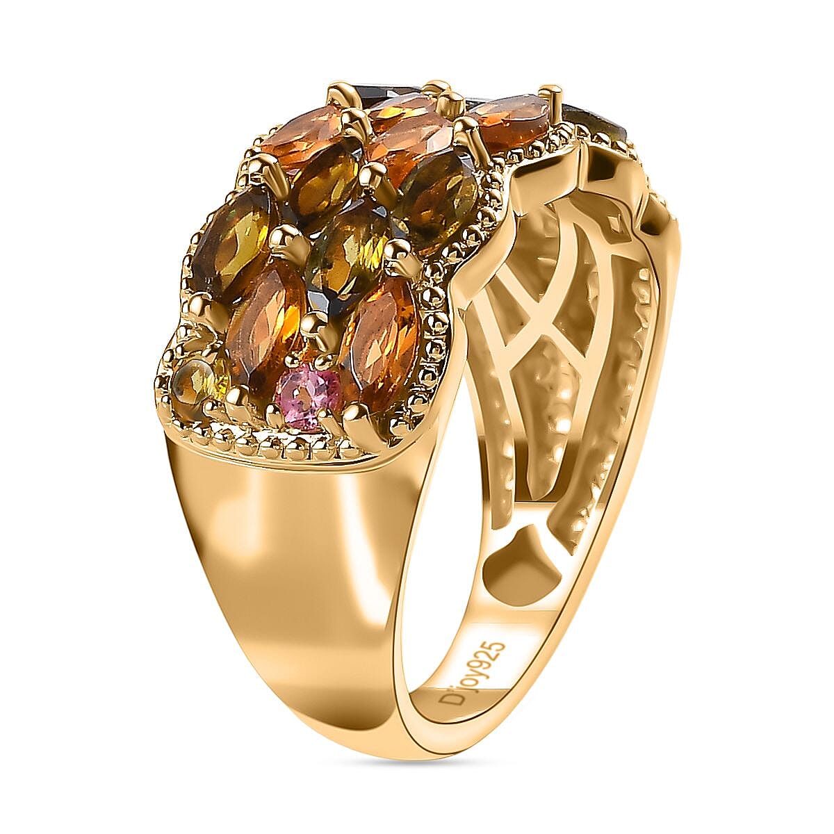 Multi-Tourmaline Cluster Ring in Vermeil Yellow Gold Over Sterling Silver (Size 8.0) 2.25 ctw image number 3