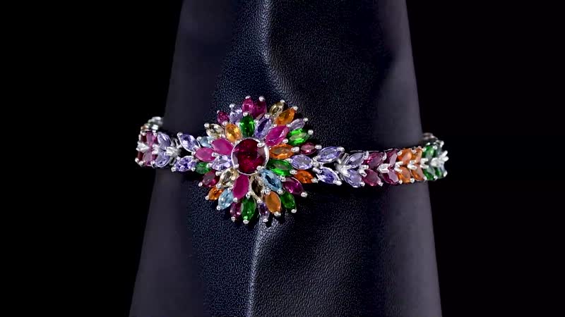 TLV Orissa Rhodolite Garnet, Multi Gemstone Floral Spray Bracelet in Platinum Over Sterling Silver (6.50 In) 16.60 ctw