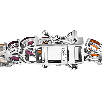 Multi Gemstone Floral Spray Bracelet in Platinum Over Sterling Silver (6.50 In) 16.60 ctw