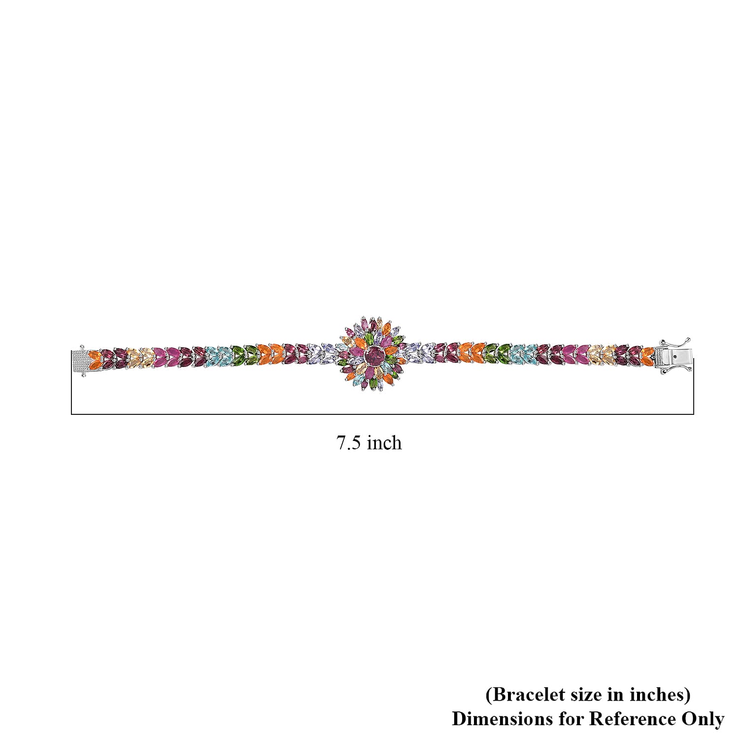 Multi Gemstone Floral Spray Bracelet in Platinum Over Sterling Silver (6.50 In) 16.60 ctw