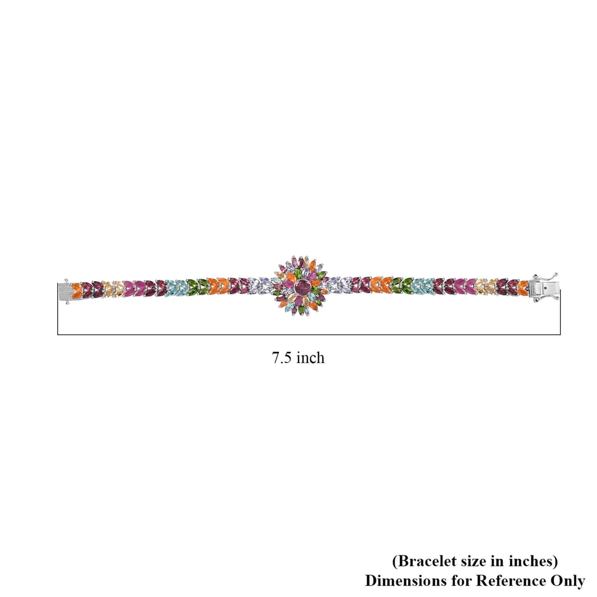 Multi Gemstone Floral Spray Bracelet in Platinum Over Sterling Silver (6.50 In) 16.60 ctw image number 4
