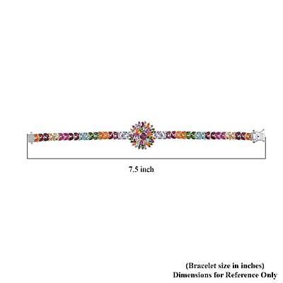 Multi Gemstone Floral Spray Bracelet in Platinum Over Sterling Silver (6.50 In) 16.60 ctw
