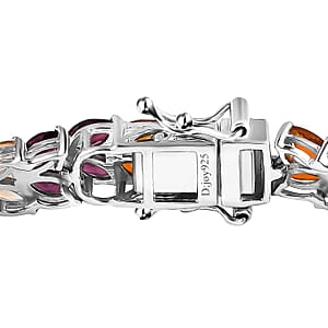 Multi Gemstone Floral Spray Bracelet in Platinum Over Sterling Silver (7.25 In) 18.35 ctw