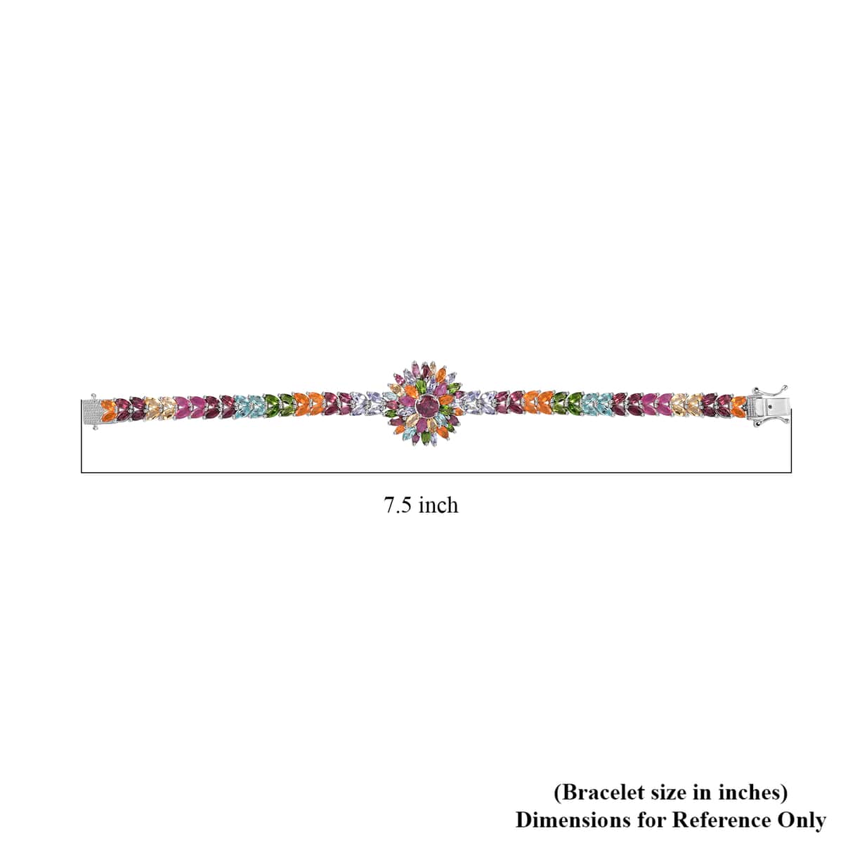 Multi Gemstone Floral Spray Bracelet in Platinum Over Sterling Silver (7.25 In) 18.35 ctw image number 4