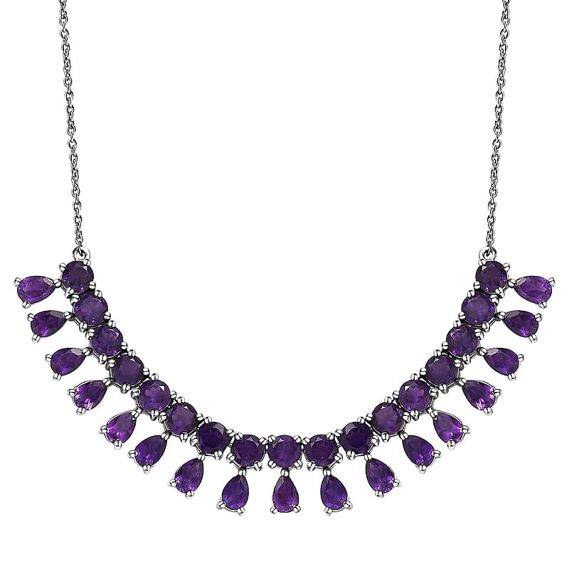 D'Joy African Amethyst Necklace 18-20 Inches in Platinum Over Sterling Silver 14.50 ctw