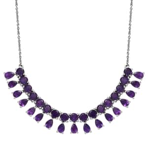 African Amethyst Necklace 18-20 Inches in Platinum Over Sterling Silver 14.50 ctw