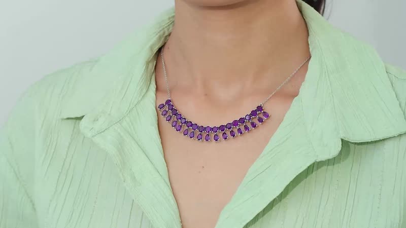 TLV African Amethyst Necklace (18 Inches) in Platinum Over Sterling Silver 14.50 ctw