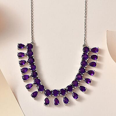 D'Joy African Amethyst Necklace 18-20 Inches in Platinum Over Sterling Silver 14.50 ctw