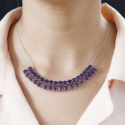 D'Joy African Amethyst Necklace 18-20 Inches in Platinum Over Sterling Silver 14.50 ctw