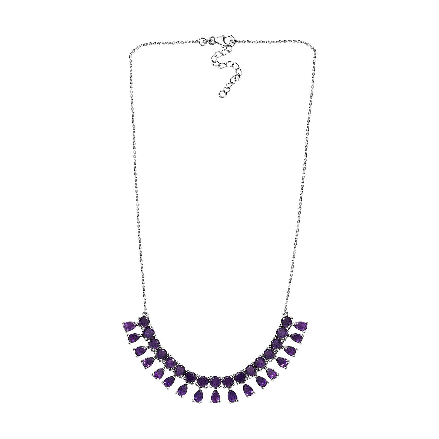 D'Joy African Amethyst Necklace 18-20 Inches in Platinum Over Sterling Silver 14.50 ctw