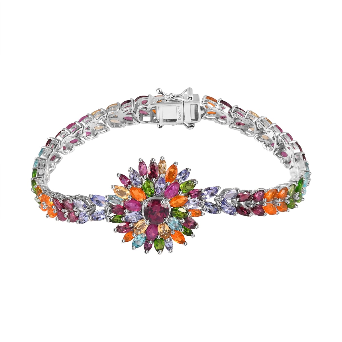 Multi Gemstone Floral Spray Bracelet in Platinum Over Sterling Silver (8.00 In) 18.60 ctw image number 0