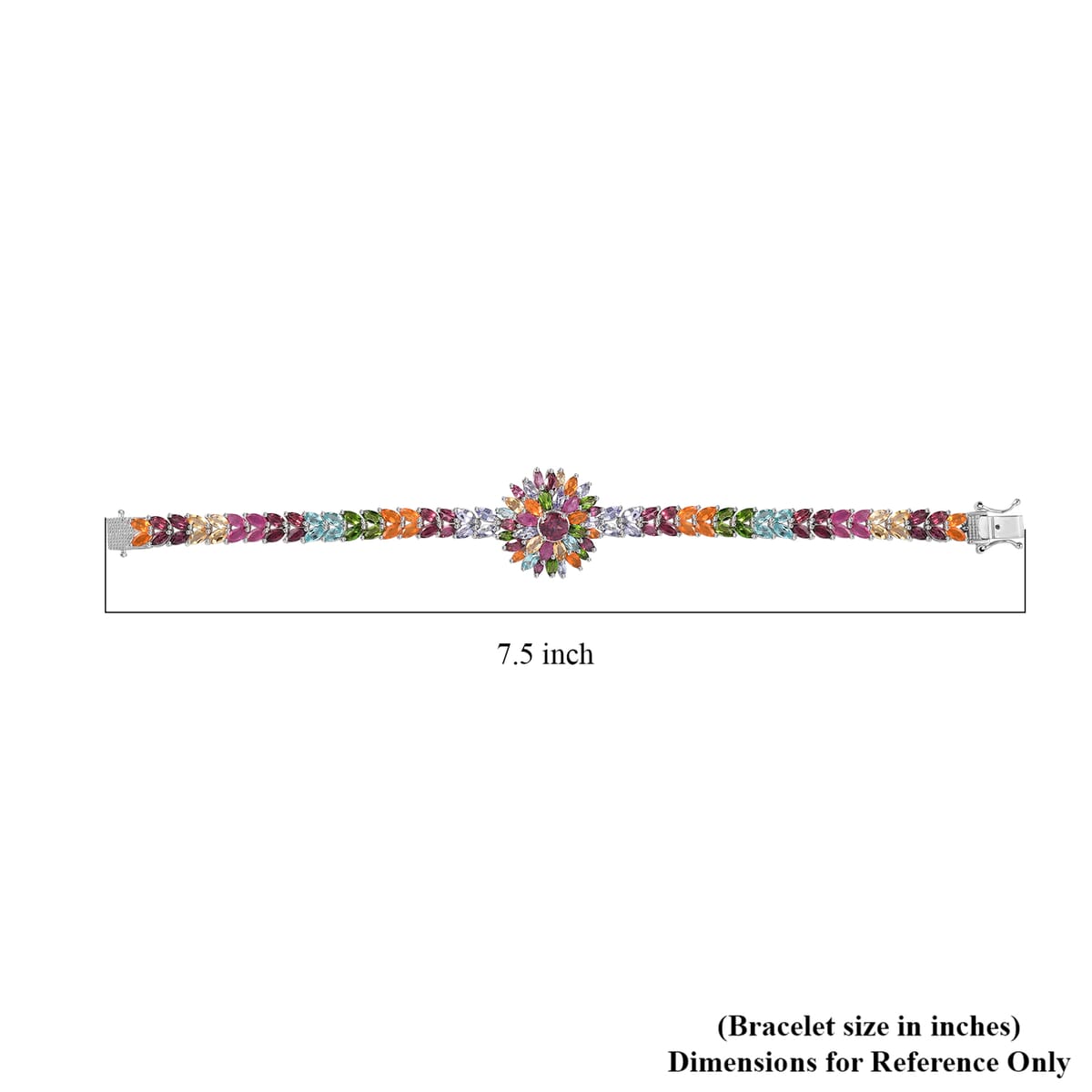 Multi Gemstone Floral Spray Bracelet in Platinum Over Sterling Silver (8.00 In) 18.60 ctw image number 4
