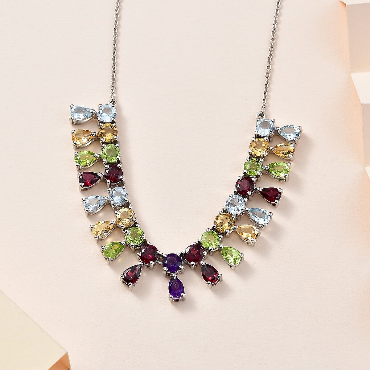 Multi Gemstone Necklace 18-20 Inches in Platinum Over Sterling Silver 16.90 ctw image number 1