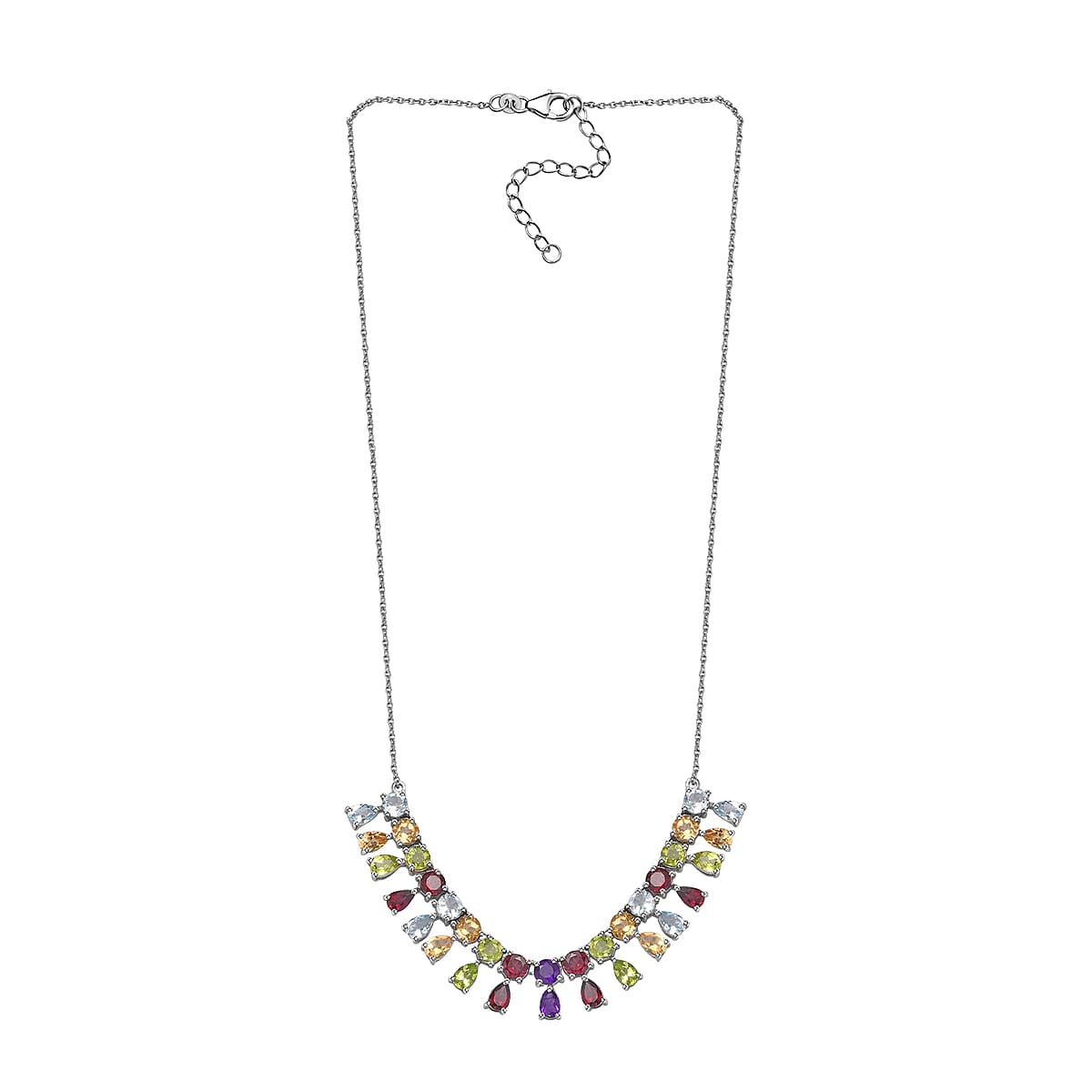 Multi Gemstone Necklace 18-20 Inches in Platinum Over Sterling Silver 16.90 ctw image number 3
