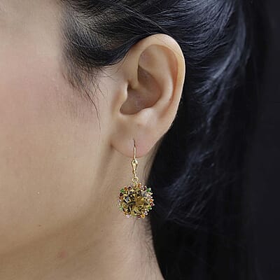 Blossom Cut Brazilian Citrine and Multi Gemstone Lever Back Earrings in Vermeil Yellow Gold Over Sterling Silver 17.00 ctw