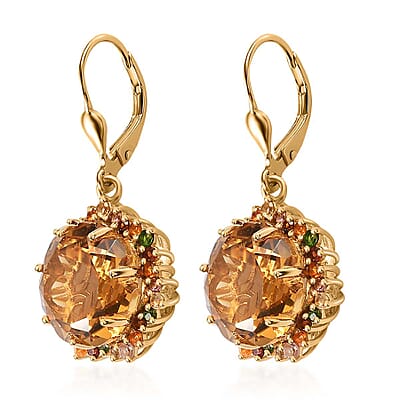 Blossom Cut Brazilian Citrine and Multi Gemstone Lever Back Earrings in Vermeil Yellow Gold Over Sterling Silver 17.00 ctw