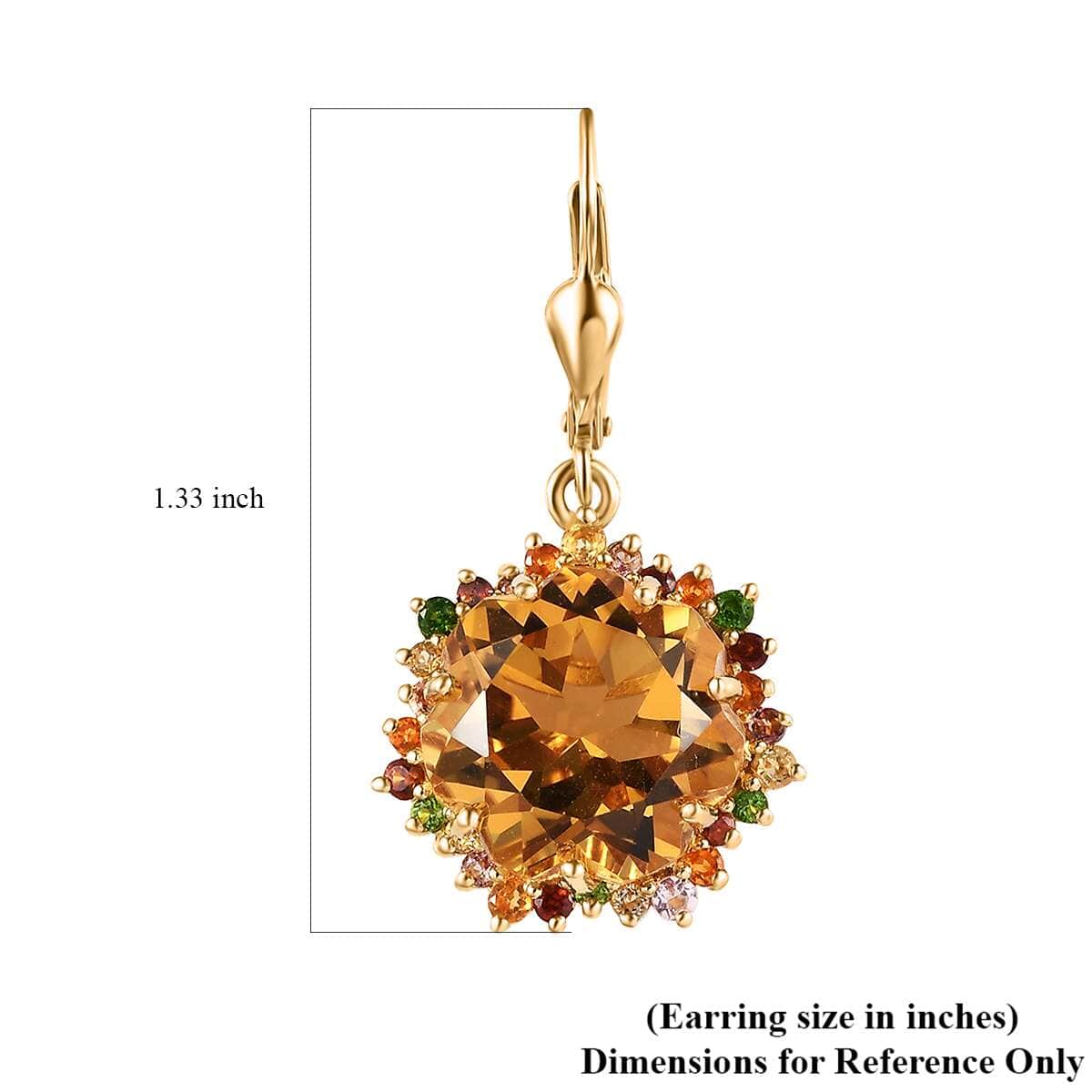 Blossom Cut Brazilian Citrine and Multi Gemstone Lever Back Earrings in Vermeil Yellow Gold Over Sterling Silver 17.00 ctw image number 5