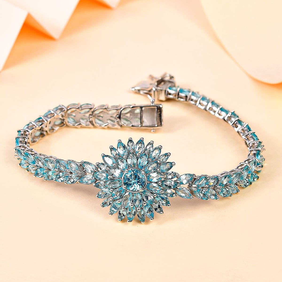 Betroka Blue Apatite Floral Spray Bracelet in Platinum Over Sterling Silver (6.50 In) 15.60 ctw image number 1