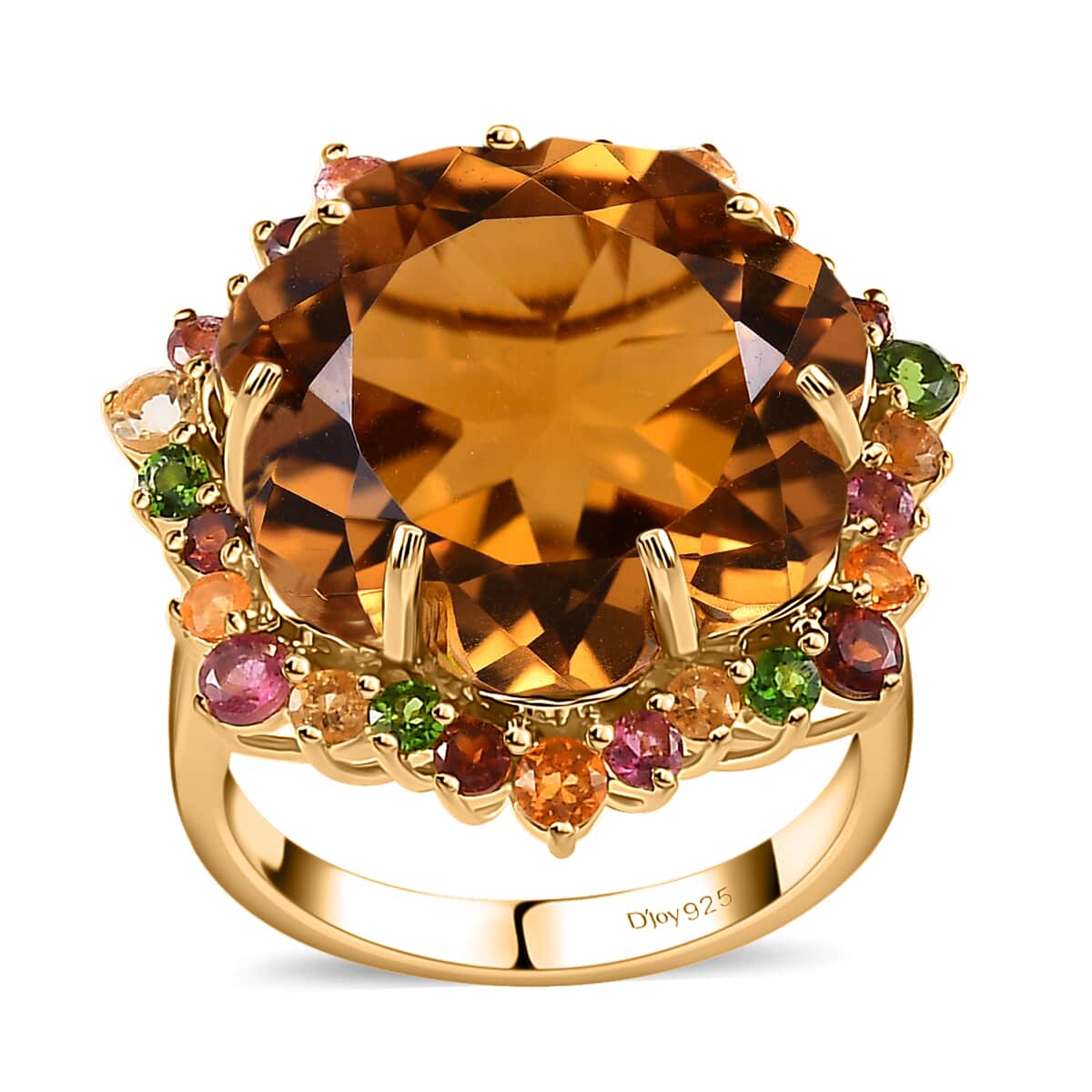Flower Cut Brazilian Citrine and Multi Gemstone Ring in Vermeil Yellow Gold Over Sterling Silver (Size 10.0) 20.75 ctw image number 0
