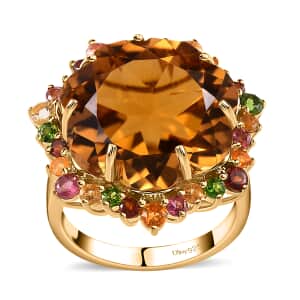 Blossom Cut Brazilian Citrine and Multi Gemstone Ring in Vermeil Yellow Gold Over Sterling Silver (Size 10.0) 20.75 ctw
