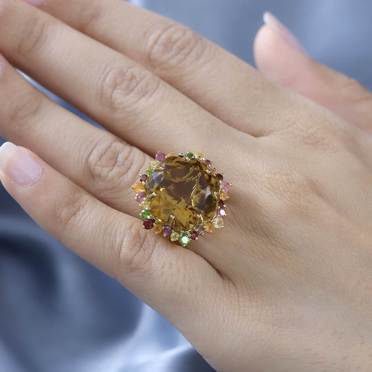 Blossom Cut Brazilian Citrine and Multi Gemstone Ring in Vermeil Yellow Gold Over Sterling Silver (Size 10.0) 20.75 ctw image number 3