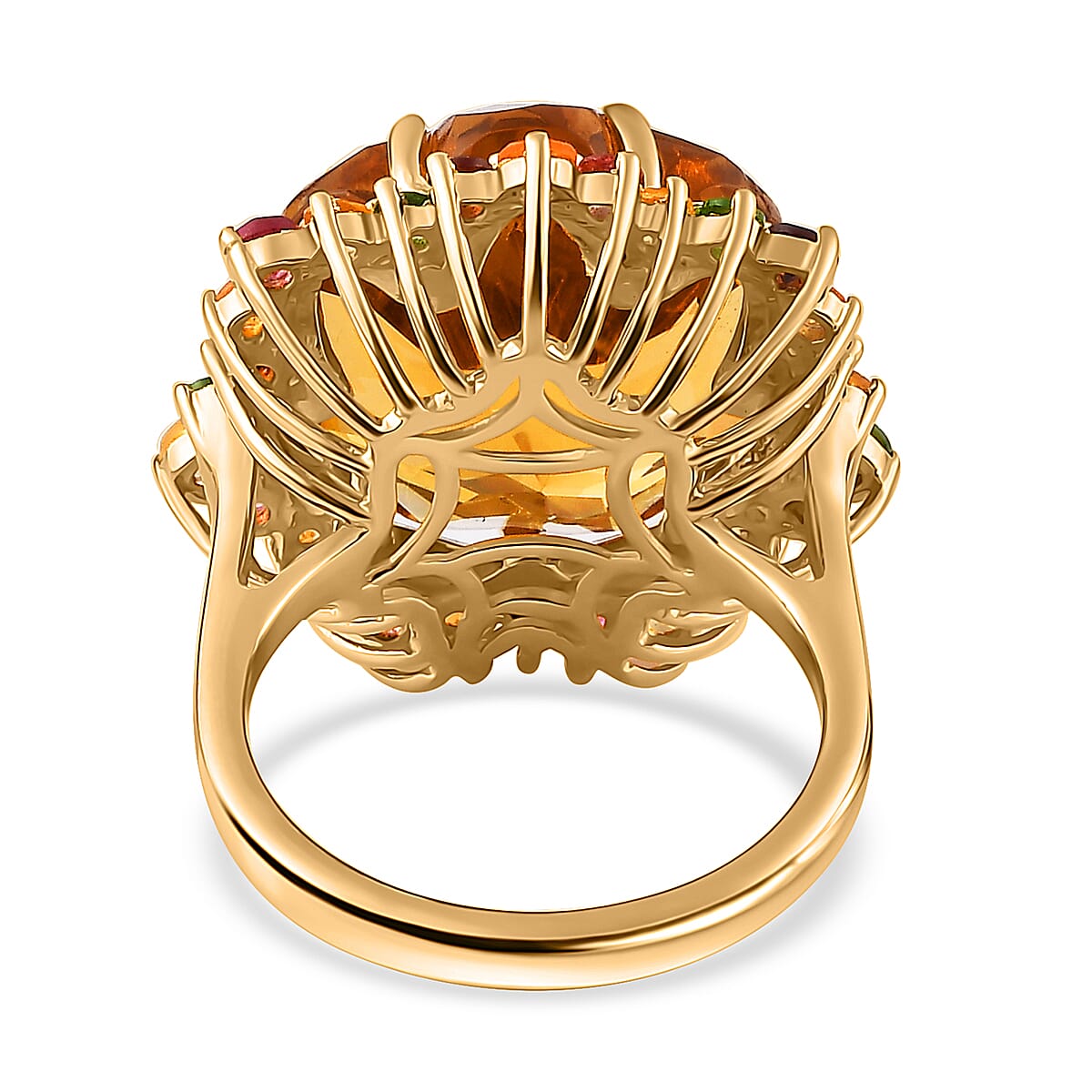 Blossom Cut Brazilian Citrine and Multi Gemstone Ring in Vermeil Yellow Gold Over Sterling Silver (Size 10.0) 20.75 ctw