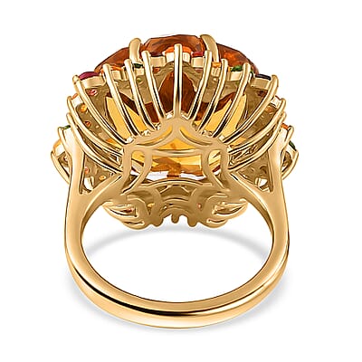 Blossom Cut Brazilian Citrine and Multi Gemstone Ring in Vermeil Yellow Gold Over Sterling Silver (Size 10.0) 20.75 ctw