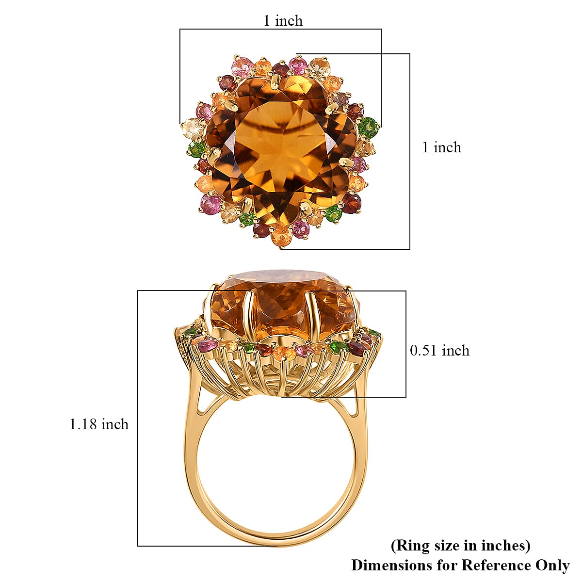 Blossom Cut Brazilian Citrine and Multi Gemstone Ring in Vermeil Yellow Gold Over Sterling Silver (Size 10.0) 20.75 ctw