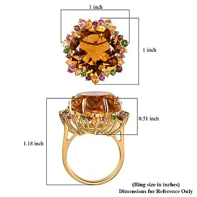 Blossom Cut Brazilian Citrine and Multi Gemstone Ring in Vermeil Yellow Gold Over Sterling Silver (Size 10.0) 20.75 ctw
