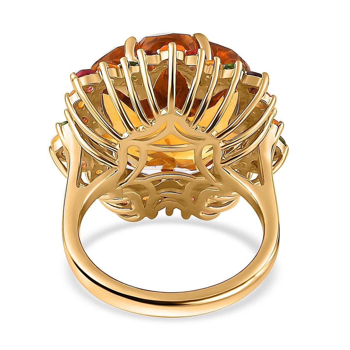 Blossom Cut Brazilian Citrine and Multi Gemstone Ring in Vermeil Yellow Gold Over Sterling Silver (Size 7.0) 20.75 ctw image number 5