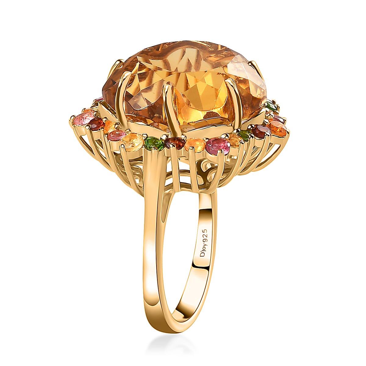 Blossom Cut Brazilian Citrine and Multi Gemstone Ring in Vermeil Yellow Gold Over Sterling Silver (Size 8.0) 20.75 ctw image number 4