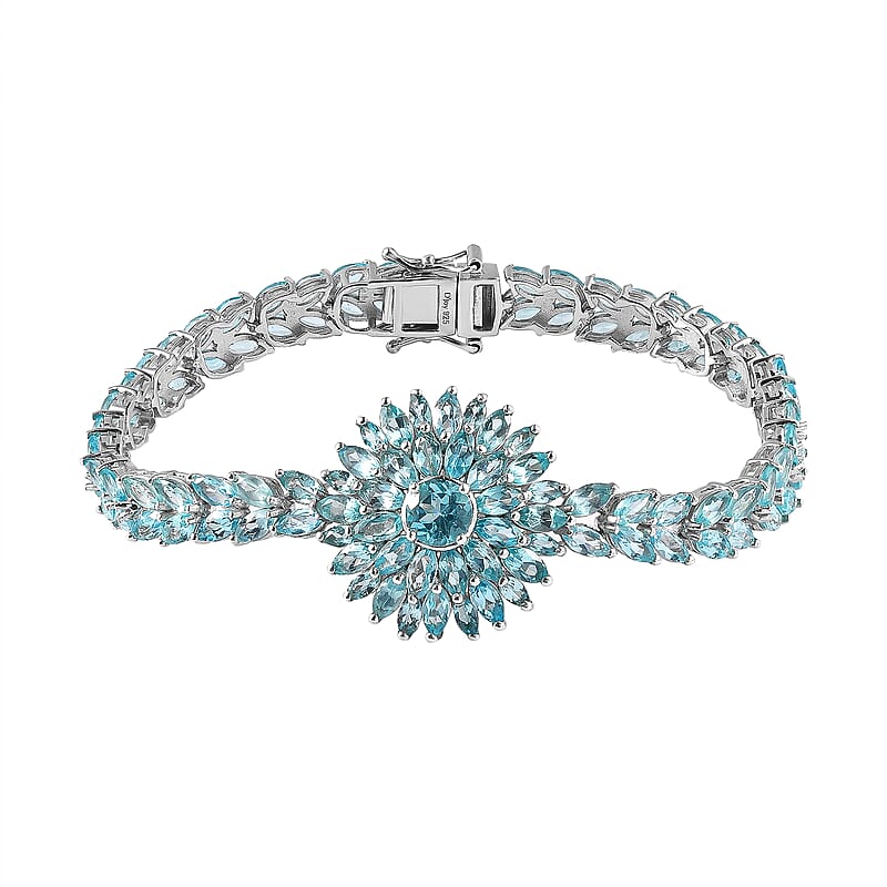 D'Joy Betroka Blue Apatite Floral Spray Bracelet in Platinum Over Sterling Silver (7.25 In) 17.00 ctw