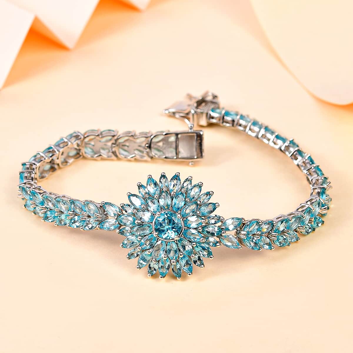 Betroka Blue Apatite Floral Spray Bracelet in Platinum Over Sterling Silver (7.25 In) 17.00 ctw image number 1